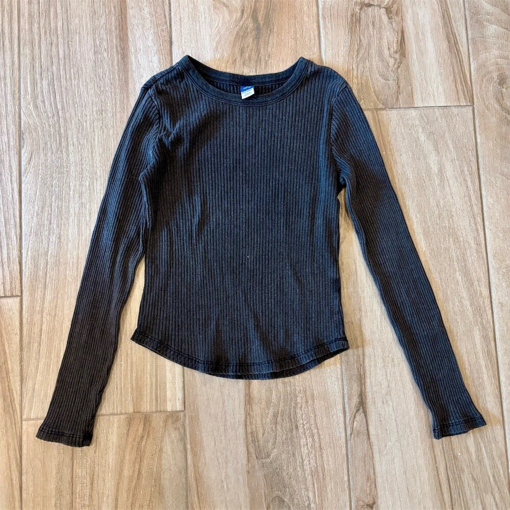 Old Navy Girls Ribbed Long Sleeve Top Black Size L (10-12) Crew Neck